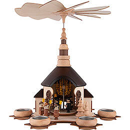 1 - Tier Pyramid Seiffen Church with Carolers  -  36cm / 14.2 inch