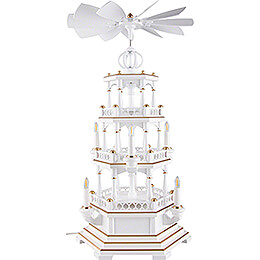 3 - Tier Pyramid  -  without Figurines, White - Gold  -  230 V Electr. Motor  -  58cm / 22.8 inch