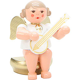 Angel White/Gold Sitting with Banjo  -  5,5cm / 2 inch