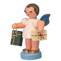 Angel with 2 Gifts -  Blue Wings  -  Standing  -  6cm / 2,3 inch