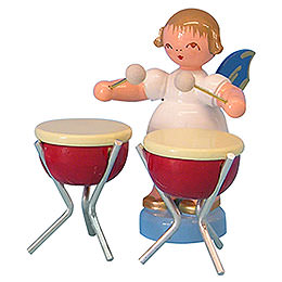 Angel with 2 Timbals  -  Blue Wings  -  Standing  -  6cm / 2,3 inch