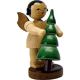 Angel with Christmas Tree  -  Natural -  Standing  -  6cm / 2.3 inch