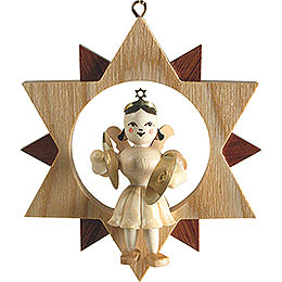 Angel with Cymbals in Star, Natural  -  9,5cm / 3.7 inch