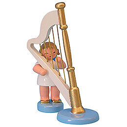 Angel with Harp  -  Blue Wings  -  Standing  -  6cm / 2,3 inch