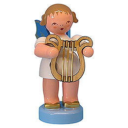 Angel with Lyre  -  Blue Wings  -  Standing  -  6cm / 2,3 inch