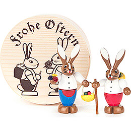 Bunny Couple colored in Wood Chip Box  -  4cm / 1.6 inch