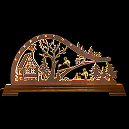 Candle Arch  -  Forest Cabin with Woodsmen  -  65x32cm / 25.6x12.6 inch
