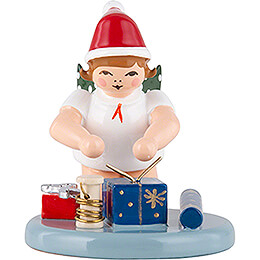 Christmas Angel Kneeling with Hat and Presents  -  6,5cm / 2.5 inch