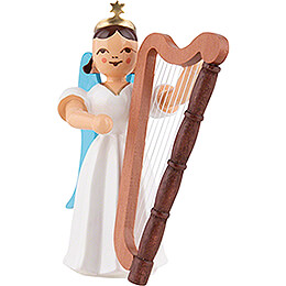 Faltenlangrockengel mit Harfe, farbig  -  6,6cm