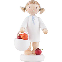 Flax Haired Angel with Apple Basket  -  5cm / 2 inch
