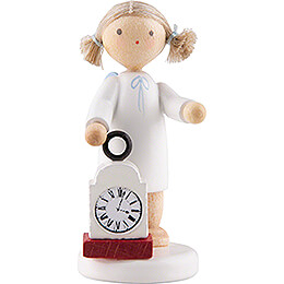 Flax Haired Angel with Clock  -  5cm / 2 inch