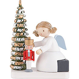 Flax Haired Angel with Nutcracker at the Christmas Tree  -  5cm / 2 inch