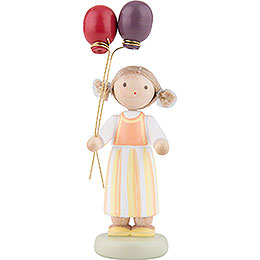 Flax Haired Children Girl with Balloons  -  6,5cm / 2,5 inch