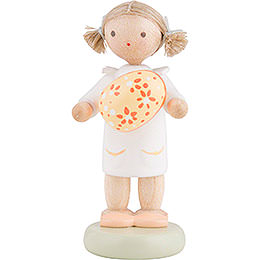 Flax Haired Children Girl with Easter Egg, Yellow  -  5cm / 2 inch