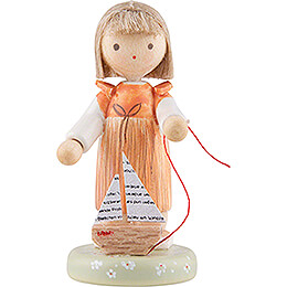 Flax Haired Children Girl with Sailboat  -  Edition Flade & Friends  -  5cm / 2 inch