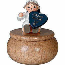 Guardian Angel with Box "Ich Pass ..."  -  6cm / 2.4 inch