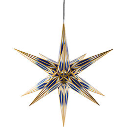 Hasslau Christmas Star  -  Blue/White with Golden Pattern and Lighting  -  75cm / 30 inch  -   Inside/Outside Use