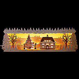 Illuminated Stand  -  Seiffen Townhall with Snow  -  57x17cm / 22.5x6.7 inch