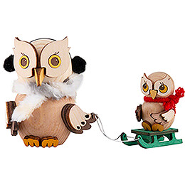 Mini Owl Sleigh ride with Child  -  7cm / 2.8 inch