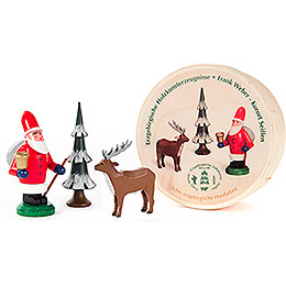 Santa Claus, Tree and Deer in Wood Chip Box  -  5,5cm / 2.2 inch
