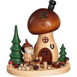 Smoker  -  Mushroom Hut with Mushroom Picker Gnome  -  15cm / 5.9 inch