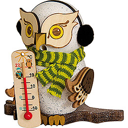 Smoker  -  Owl with Thermometer  -  16cm / 6.3 inch