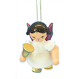 Tree Ornament  -  Angel with Bell  -  Red Wings  -  Floating  -  6cm / 2,3 inch