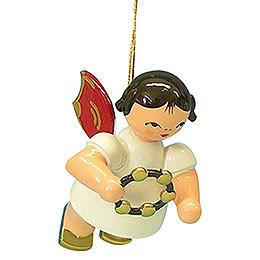 Tree Ornament  -  Angel with Jingle Ring  -  Red Wings  -  Floating  -  5,5cm / 2,1 inch