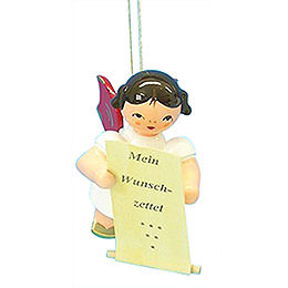 Tree Ornament  -  Angel with List of Whishes  -  Red Wings  -  Floating  -  6cm / 2,3 inch