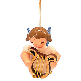 Tree Ornament  -  Angel with Lyre  -  Blue Wings  -  Floating  -  5,5cm / 2,1 inch