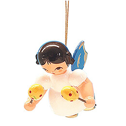 Tree Ornament  -  Angel with Maracas  -  Blue Wings  -  Floating  -  5,5cm / 2.2 inch