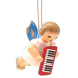 Tree Ornament  -  Angel with Melodica  -  Blue Wings  -  Floating  -  5,5cm / 2.2 inch