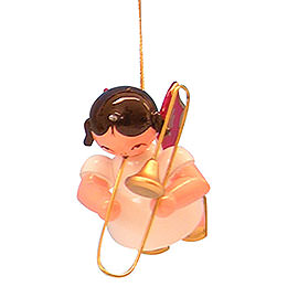 Tree Ornament  -  Angel with Trombone  -  Red Wings  -  Floating  -  5,5cm / 2,1 inch