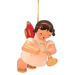 Tree Ornament  -  Angel with Trumpet  -  Red Wings  -  Floating  -  5,5cm / 2,1 inch