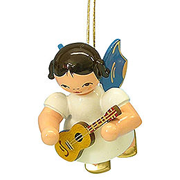 Tree Ornament  -  Angel with Ukulele  -  Blue Wings  -  Floating  -  5,5cm / 2,1 inch