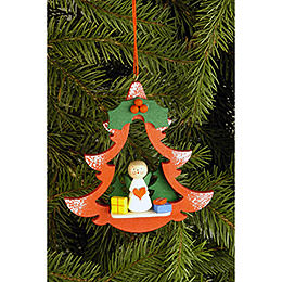 Tree Ornament  -  Fir Tree with Angel  -  8,5x8,7cm / 3.3x3.4 inch