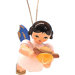 Tree Ornament  -  Floating Angel with Bratwurst Roll  -  Blue Wings  -  5,5cm / 2.2 inch