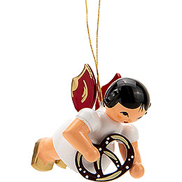 Tree Ornament  -  Floating Angel with Pretzel  -  Red Wings  -  5,5cm / 2.2 inch