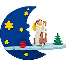 Tree Ornament  -  Moon - Cloud - Angel with Cello  -  8cm / 3.1 inch