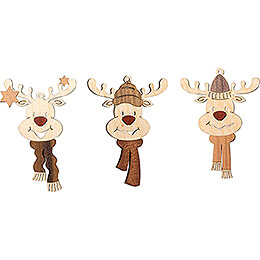 Tree Ornament  -  Moose Head  -  Set of 6  -  7cm / 2.8 inch
