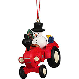 Tree Ornament Tractor with Snowman  -  5,7x5,6cm / 2.3x2.3 inch